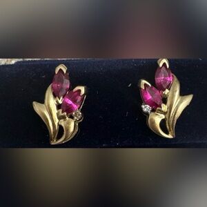 14 K Gold and Pink Floral Earrings